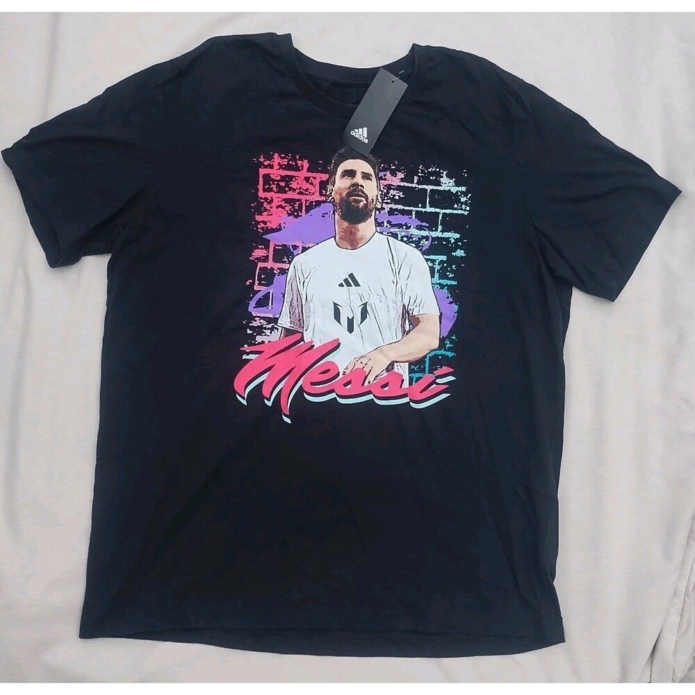 Adidas Lionel Messi Men T-Shirt Large - Soccer Mural Graphic Print Tee New